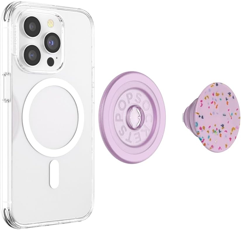 PopSockets Phone Grip for MagSafe with Kickstand, Magnetic Stand, Swappable Top, Secure Hold for iPhone MagSafe Cases, Phone & Tablet Grip - Circus Regrind Sugar Plum