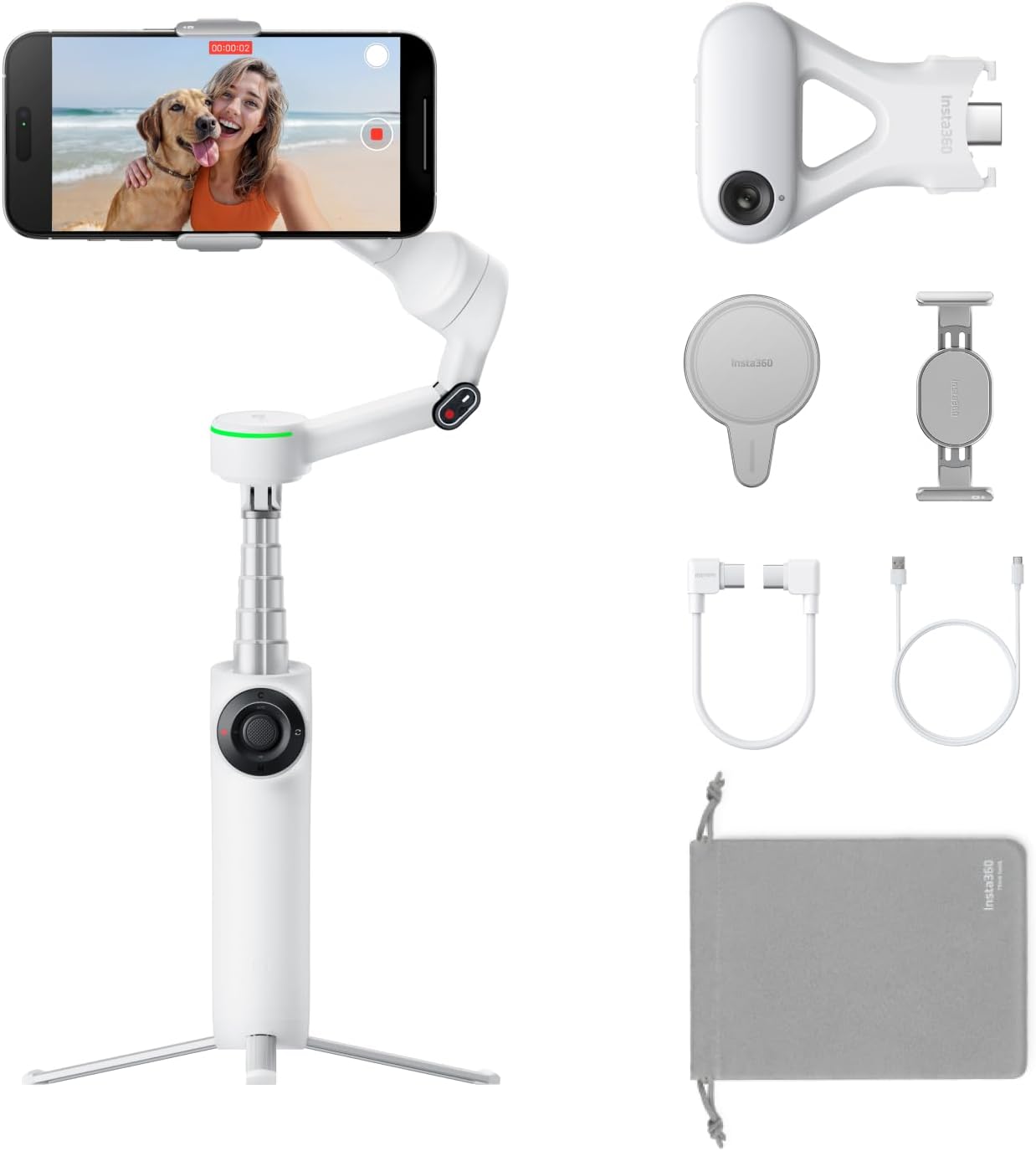 Insta360 Flow 2 Pro Ultimate AI Bundle – Foldable AI Phone Gimbal Stabilizer for iPhone/Android, Apple DockKit, MagSafe Mount, Multi-Person/Any App/360° Pan Tracking, Built-in Tripod/Selfie Stick