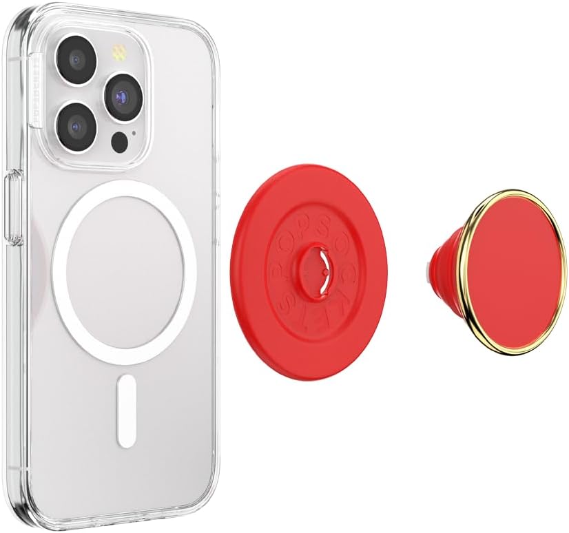 PopSockets Phone Grip for MagSafe with Kickstand, Magnetic Stand, Swappable Top, Secure Hold for iPhone MagSafe Cases, Phone & Tablet Grip - Enamel Rosso