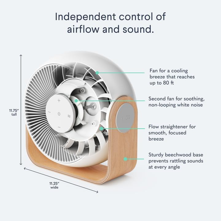 SNOOZ Breez 2-in-1 Smart Bedroom Table Fan & White Noise Machine - Smooth, Powerful Air - Adjustable White Noise - Remote Control, Scheduling, & Smart Features via App