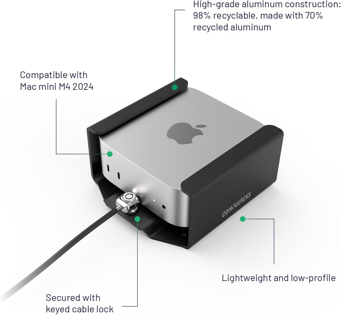 Mac mini M4 2024 Secure Mount with Keyed Cable Lock