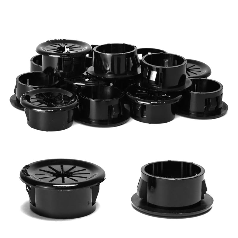 30PCS Cable Grommets, 3/4"(19mm) Desk Hole Cover Petal Shaped Buckle Type Nylon Snap Bushing Grommet, Wire Hole Cover Insert for Cables and Cords Management and Protection of Cabinet, Black