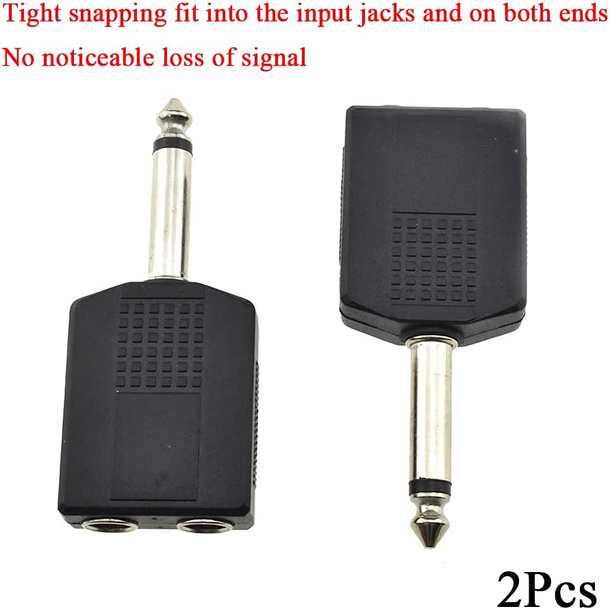 Hahiyo 6.35 M-2x6.35 F-TS Stereo Plug Interconnect Audio One Male 6.35mm(1/4 inch) and Two Females 6.35mm(1/4Inch) Adapter Splitter Good Signal Sound Snap Tight Not Wobble for Guitar Black 2pcs