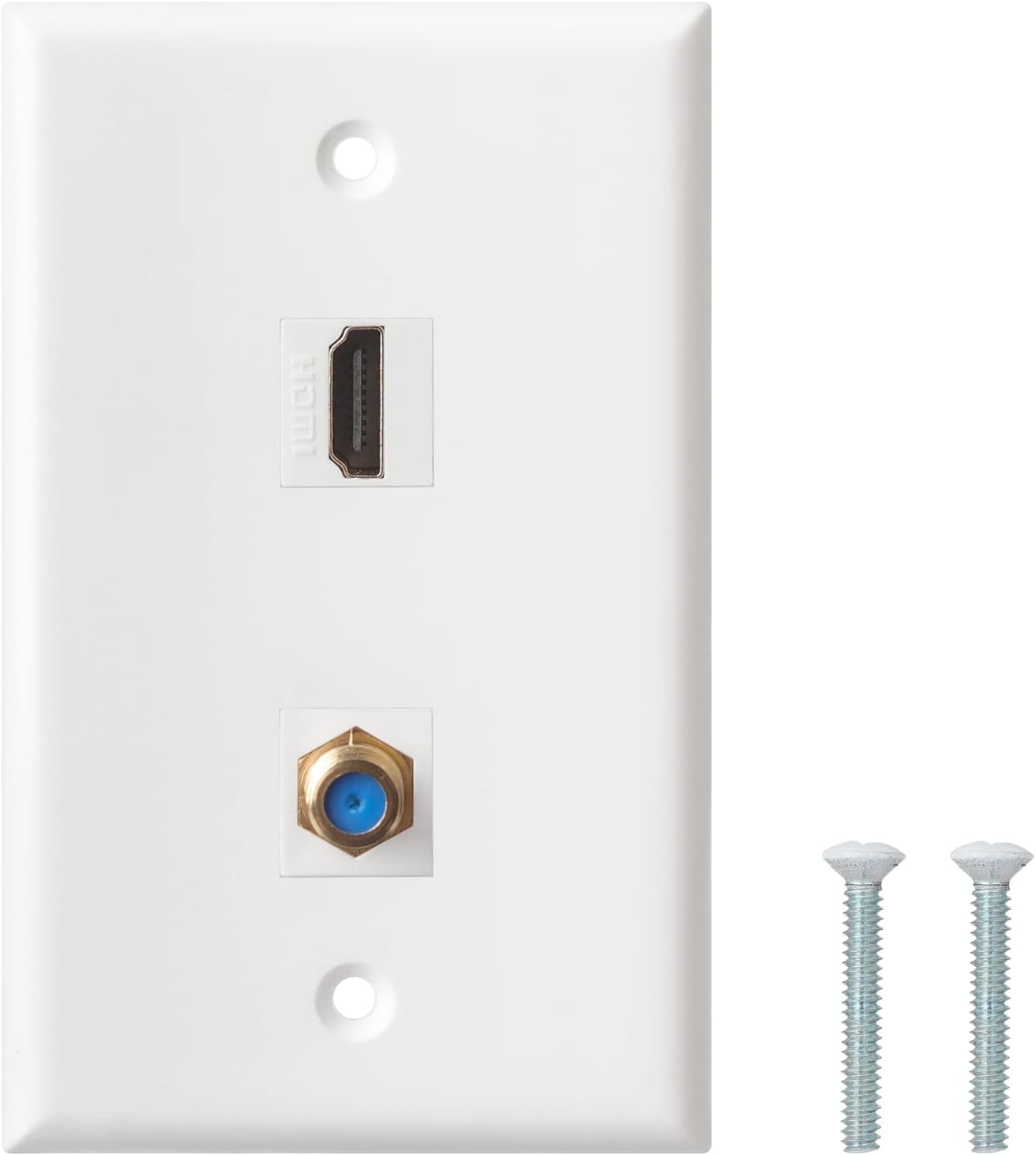 HDMI Wall Plate, 1 Port 4K HDMI Keystone to Female, 1 Port F Type Connector Coax Keystone to Female Wall Plate-White