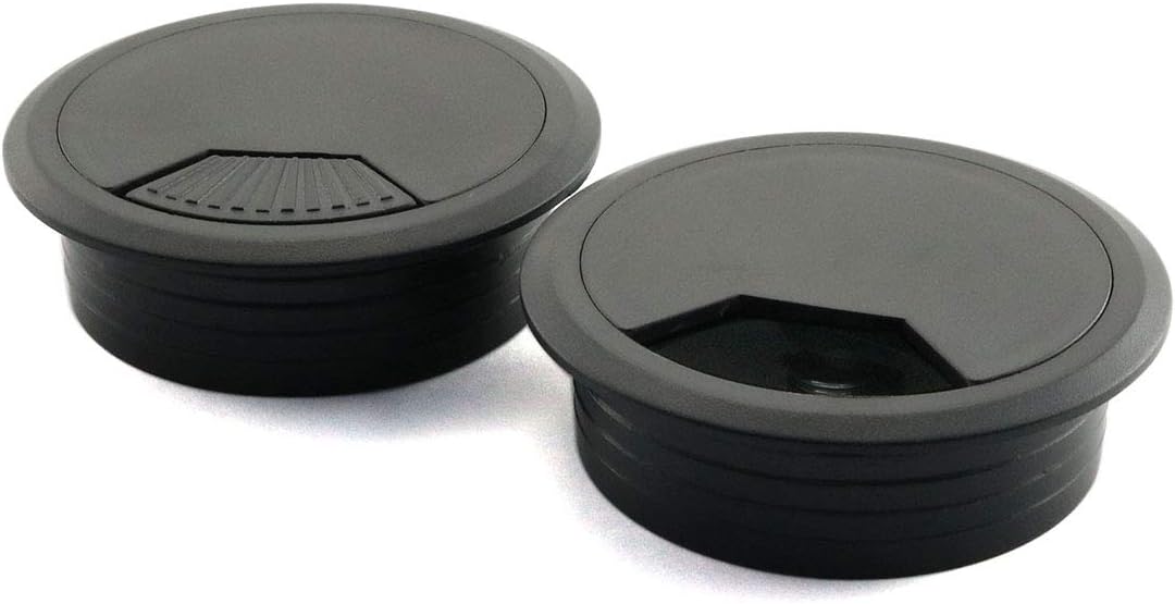 2pcs 2 inch Desk Wire Cord Cable Grommets Hole Cover for Office PC Desk Cable Cord Organizer Plastic Cover Black (Black-2Pcs)