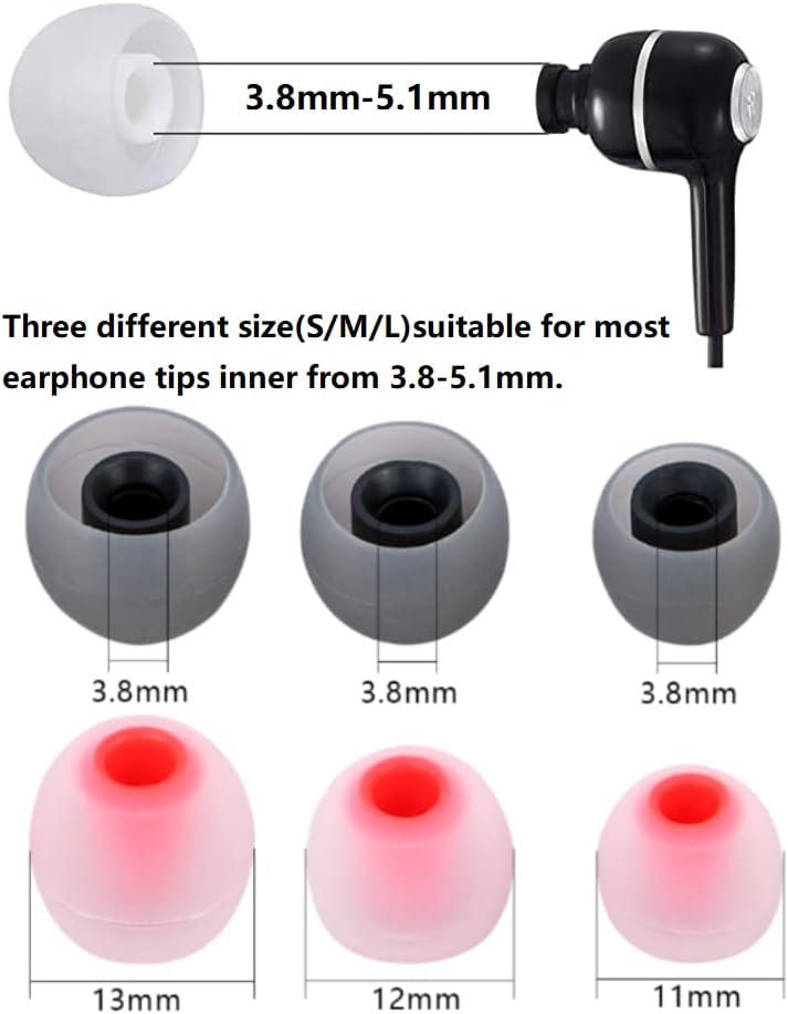 Silicone Earbud Tips Earbuds Replacement Ear Tips Gels Bud for Popular in-Ear Headphones Other Inner Hole from 3.8mm - 5.1mm Earphones 9 Pairs S/M/L
