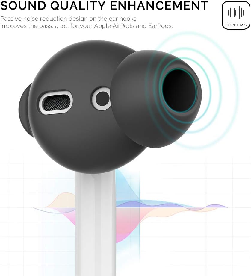 AhaStyle 3 Pairs AirPods Ear Tips Silicone Earbuds Cover [Not Fit in The Charging Case] Compatible with Apple AirPods (3 Pairs Small, Black)