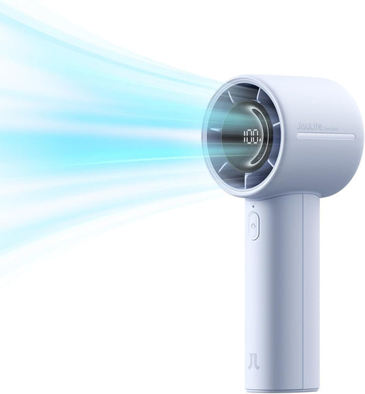 JISULIFE Handheld Turbo Fan, 5000mAh Rechargeable Portable Fans,Up to 28 Hours Cooling,5 Speed Strong Wind,Personal Mini Fan for Travel Outdoor Camping Beach Makeup（Blue）