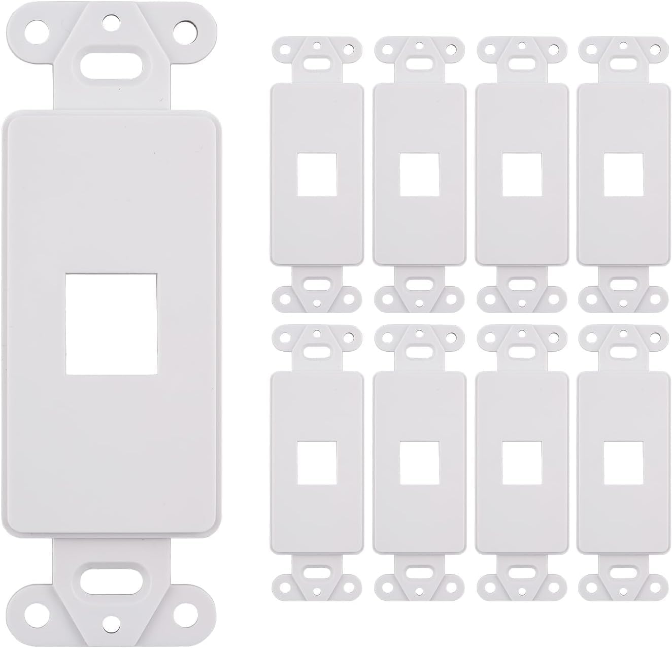 10 Pack Keystone Wall Plate 1 Port, White Decorator Insert Cover for Ethernet, HDMI, Coax, Cat6 Cat5, RJ45, Home & Office Installations