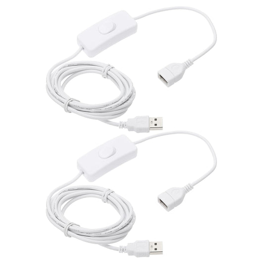 MECCANIXITY USB Extension Cable with ON/Off Toggle Switch 2m USB Male to Female Extension Cord for Desk Lamp Fan LED Light Strip White Pack of 2