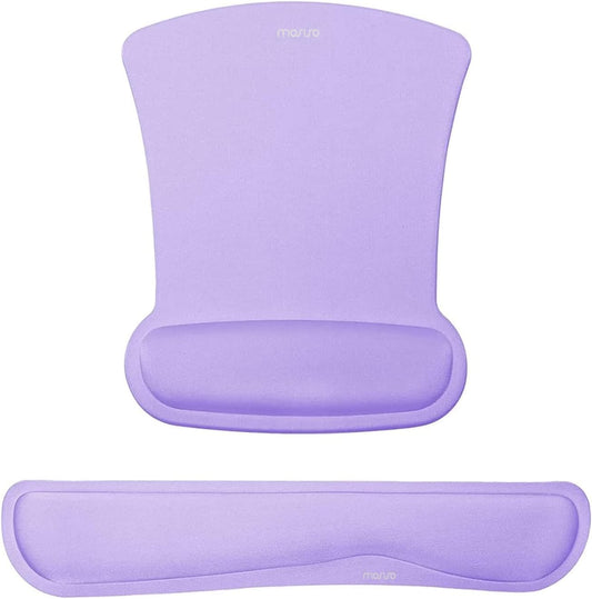 MOSISO Wrist Rest Support for Mouse Pad & Keyboard Set, Ergonomic Mousepad Non-Slip Base Home/Office Pain Relief & Easy Typing Cushion with Neoprene Cloth & Raised Memory Foam, Light Purple