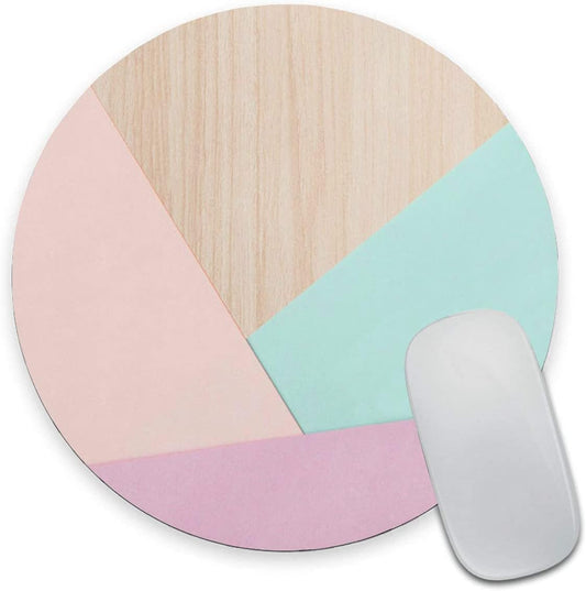 Round Mouse Pad, Wood Pink Green Purple Splice Mouse Pad, Washable Gaming Mousepads with Lycra Cloth, Non-Slip Rubber Base Computer Small Mouse Pads for Wireless Mouse