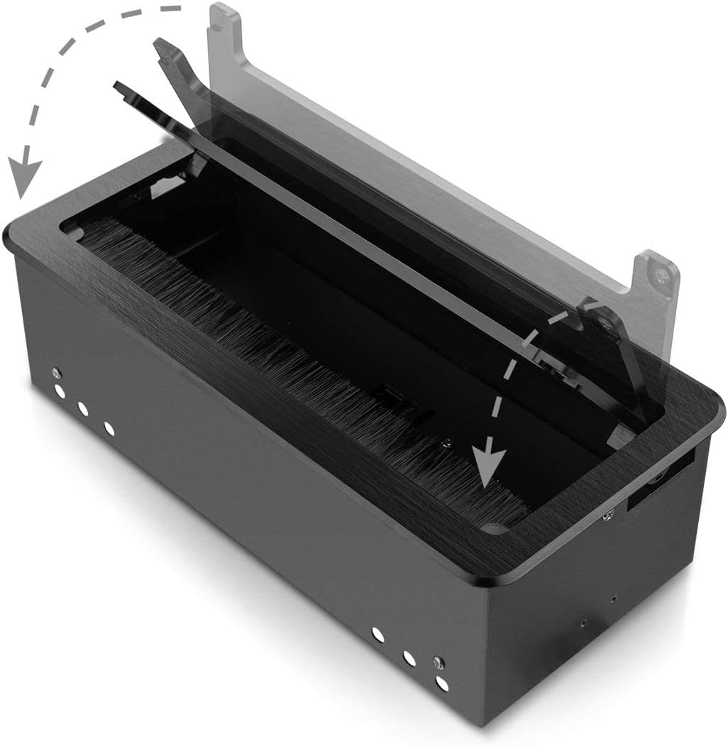 ZESHAN Cable Cubby Conference Table Power Box with 45 Degree Angle Convenient Plug-in Socket, Power Fully Enclosed Bottom Box Power Socket, USB, HDMI, RJ45