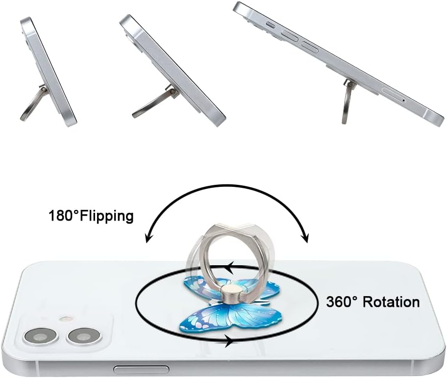 Bonoma Cute Butterflies Phone Ring Holder, 3 Pack Universal Finger Ring Stand Grip Kickstand Ring, 360° Rotation Universal Stylish Stand Compatible with All Smartphones