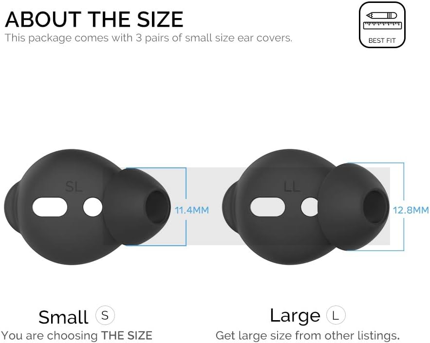 AhaStyle 3 Pairs AirPods Ear Tips Silicone Earbuds Cover [Not Fit in The Charging Case] Compatible with Apple AirPods (3 Pairs Small, Black)