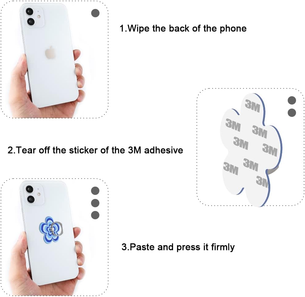 Bonoma Phone Ring Holder with Pink Blue Orange Flowers Design, 3 Pack Universal Finger Ring Stand Grip Kickstand Ring, 360° Rotation Universal Stylish Stand Compatible with All Smartphones