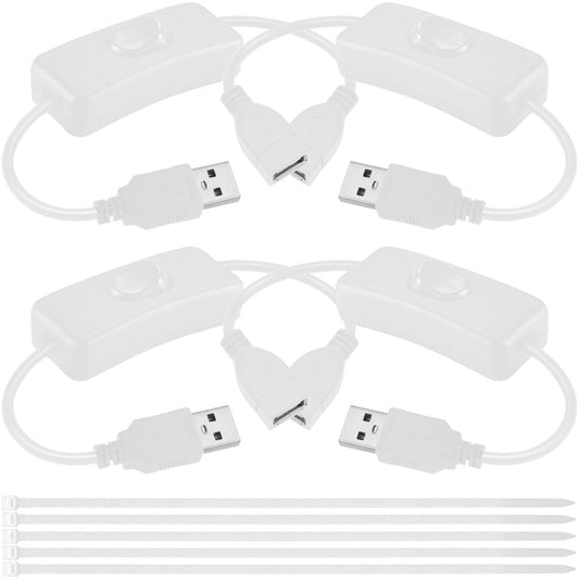4PCS USB Power Switch Cable USB 2.0 A Male to Female Extension Cord On/Off Adapter with Inline Rocker Switch with Cable Ties for Driving Recorder Small Desk Lamp LED Strip (White)