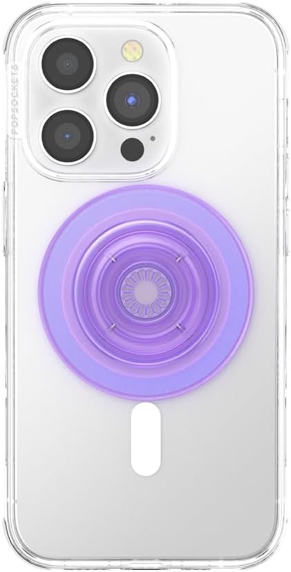 PopSockets Phone Grip for MagSafe with Kickstand, Magnetic Stand, Swappable Top, Secure Hold for iPhone MagSafe Cases, Phone & Tablet Grip - Lavender Translucent