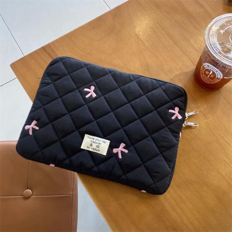 Cute Bow Graphic Carrying Laptop Bag Y2K Preppy Laptop Sleeve Case Bag Kawaii Pad Computer Protect Case Pouch (13-14 inch,Black)
