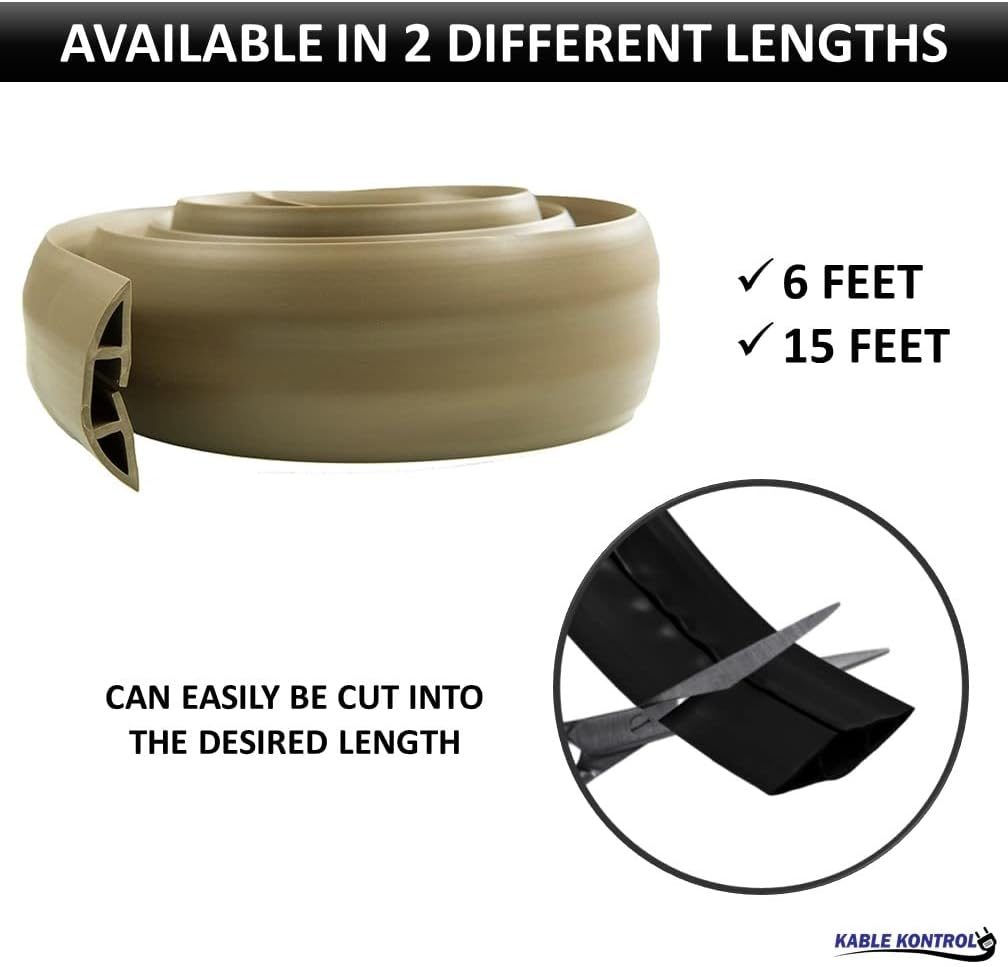 Kable Kontrol Floor Cord Cover kit - 6 Feet Long Gray Plastic Cable Protector, Hides Cords and Conceals Wires, for Extension Cord Cable Management, Channel Size 0.75” W x 0.43” H