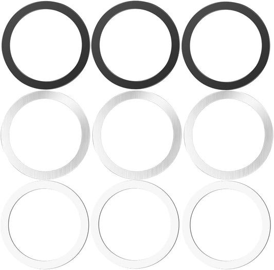 Metal Rings,Ultra-Thin(0.4mm) for MagSafe Sticker,Magnetic Adapter,Phone Cases&Wireless Charger,Compatible with iPhone 16/15/14/13,Galaxy S24/S23/S22/Kindle (3Black & 3White & 3Silver)