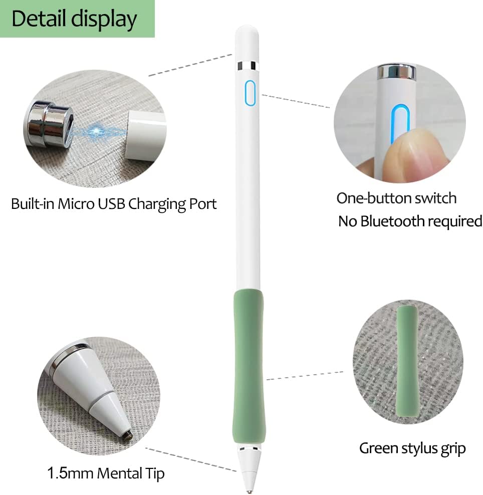 Stylus Pen for iPad, DOGAIN Stylus Pen for Touchscreen with Green Grip, Digital Active Fine Point Pen for Drawing/Writing/Playing, iPad Pencil Compatible with iOS/Android and Other Tablets