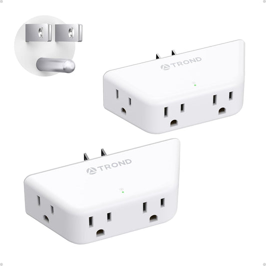 TROND Multi Plug Outlet Extender 2 Pack - Surge Protector Outlet with 4 Grounded Sockets, 3 Way Angled Plug Splitter, 900J, Multiple Wall Adapter for Home Office Travel Dorm Room, White