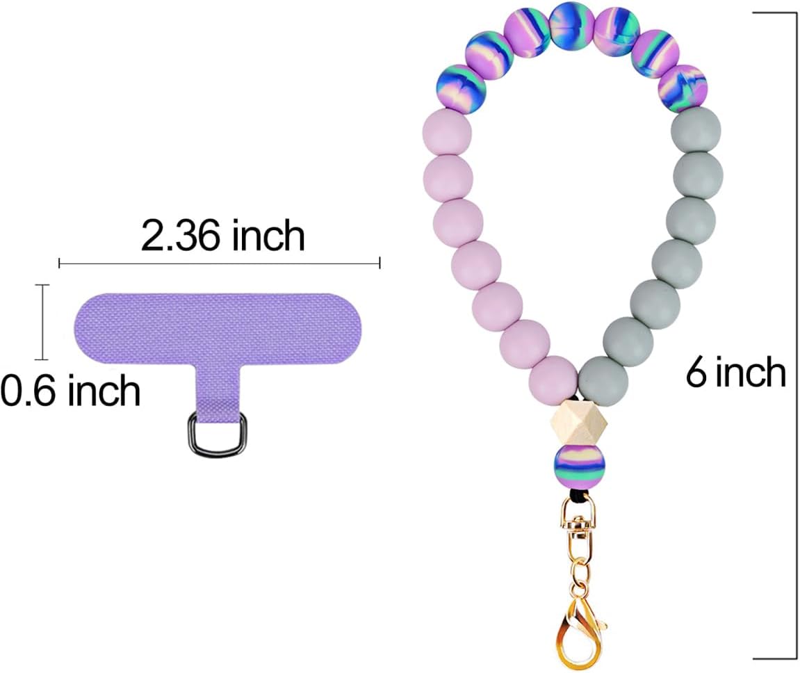 Marble Silicone Beaded Phone Wrist Strap, Cellphone Lanyard with Tether Tab, Elastic Hands-Free Wristlet Bracelet