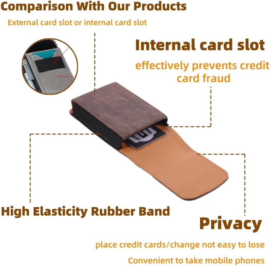 Universal Phone Holster Phone Pouch Case Belt Clip Belt Loops Card Slot Faux Leather for Man iPhone 17/16/15pro max,16/15Plus,Samsung S25 24 S23 S22 Ultra (Brown&Yellow, XL(6.6"x3.4"x0.8"))