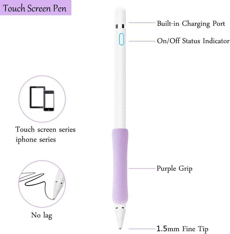 Stylus Pen for iPad, DOGAIN Stylus Pen for Touchscreen with Pruple Grip, Digital Active Fine Point Pen for Drawing/Writing/Playing, iPad Pencil Compatible with iOS/Android and Other Tablets
