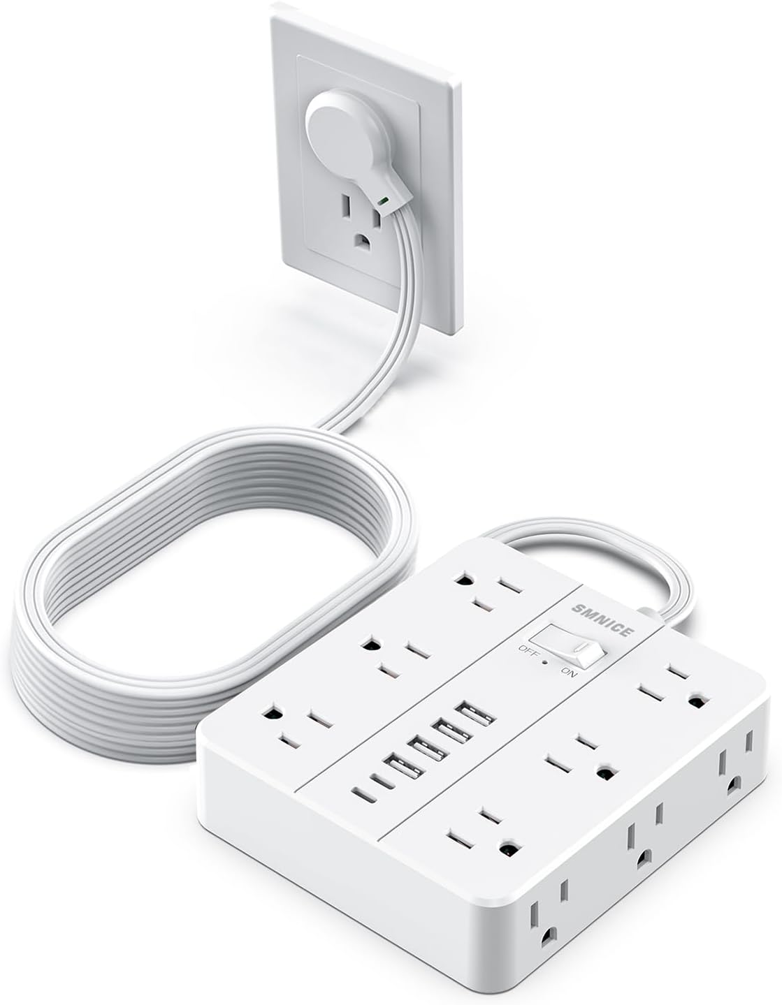 Surge Protector Power Strip 15 Ft Extension Cord, 12 Widely Spaced Outlets 6 USB (2 USB C) Ports, Ultra Thin Flat Plug Surge Protection for Home, Office, Dorm Room Essentials