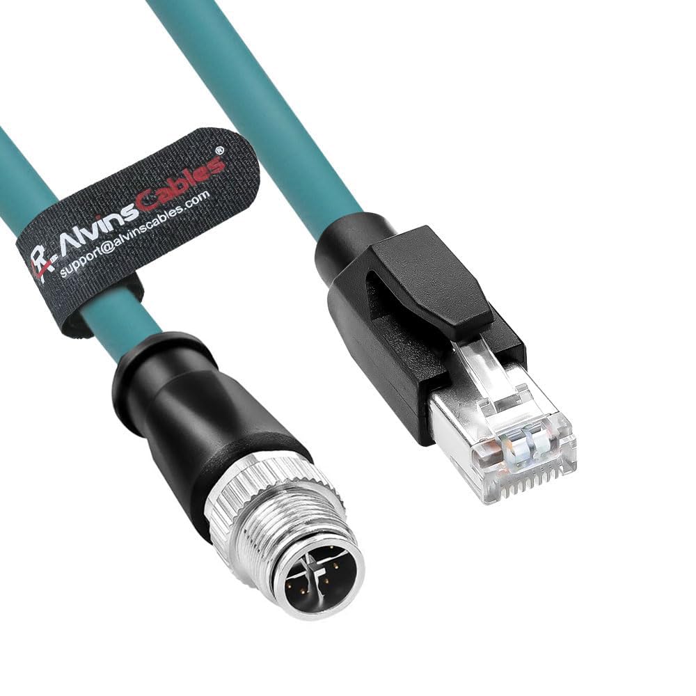 Alvin's Cables M12 8 Pin Male to RJ45 Shielded Ethernet Cable M12 X Coded 8 Position Cat6a Cable for Cognex Industrial Camera 3.2ft/1M