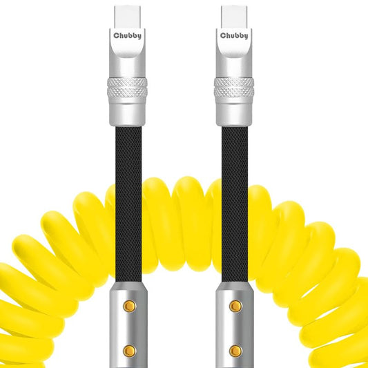 ChubbyCable ColorBlock Chubby - Spring Braided Silicone Charge Cable (Coiled, 2.29FT-3.6FT), USB-C Cable & Charger Cord for Car, Yellow+Black