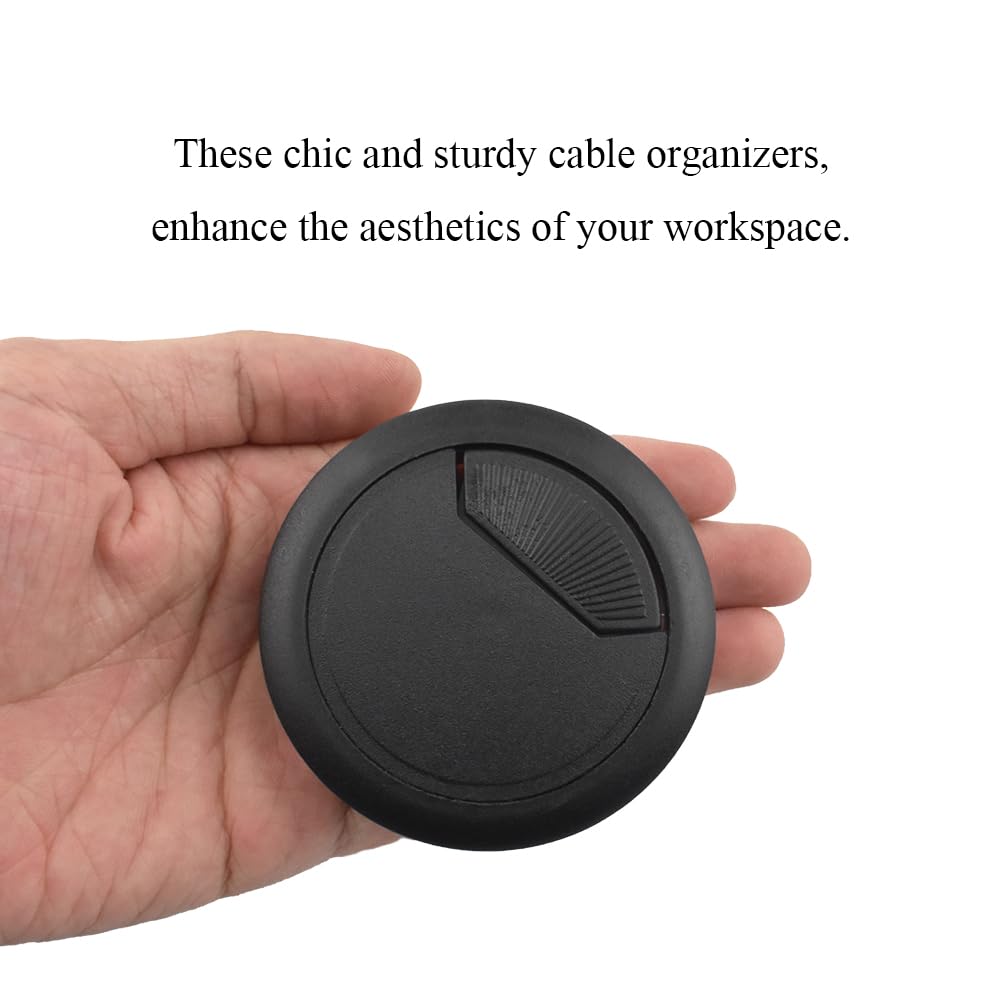 HAHIYO 2Pcs 2.4Inch/60mm Black ABS Plastic Sector-Shaped Desk Grommet Wire Grommet Cable Management Cord Hole Cover Desk Wire Hole Insert Wire Organizer for Computer Office Home Equipment System