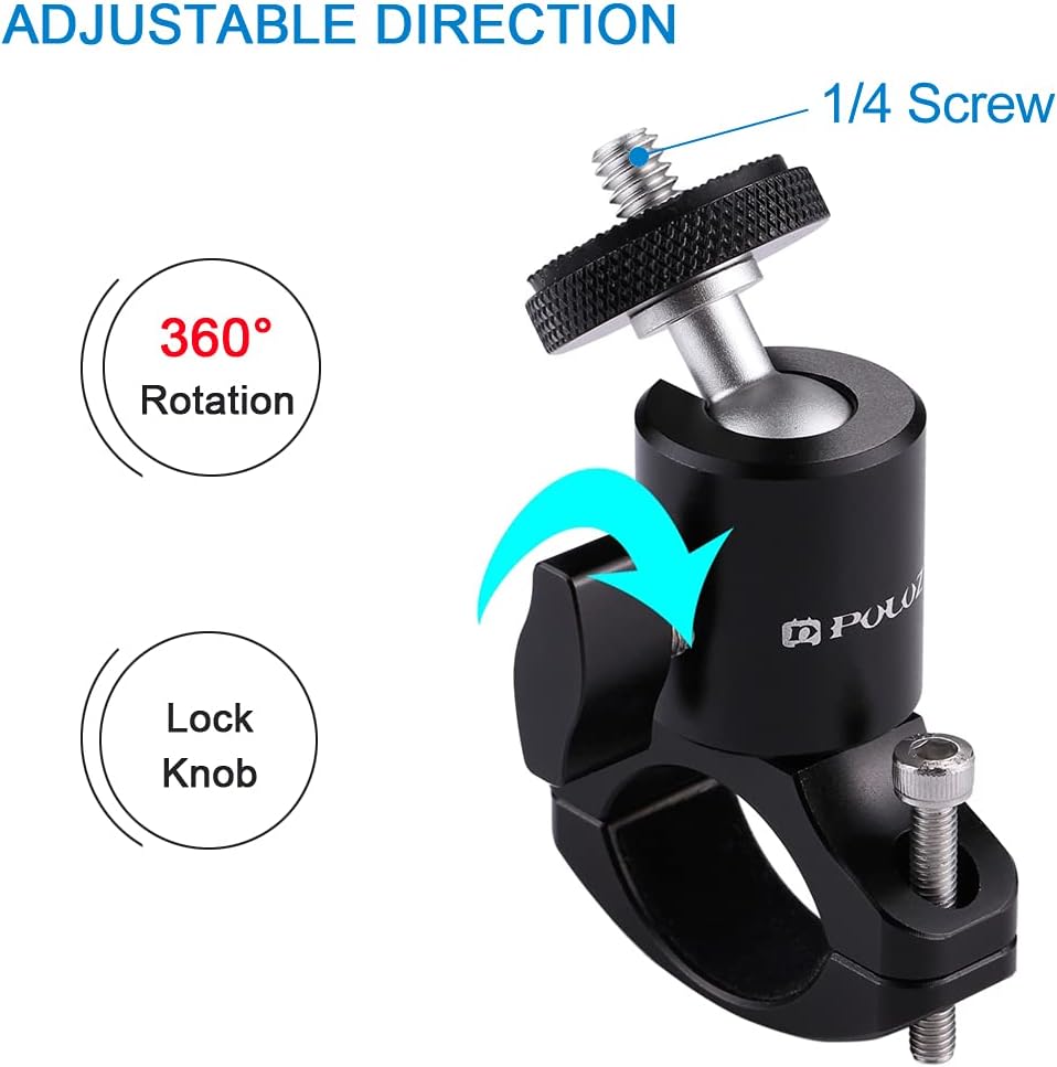 PULUZ Camera Handlebar Mount for Gopro Bike Motorcycle Mount, Aluminum Bicycle Camera Adapter Mount Holder for GoPro Hero 12/11/10/9/8/7 All Model/DJI OSMO Action Camera Accessories