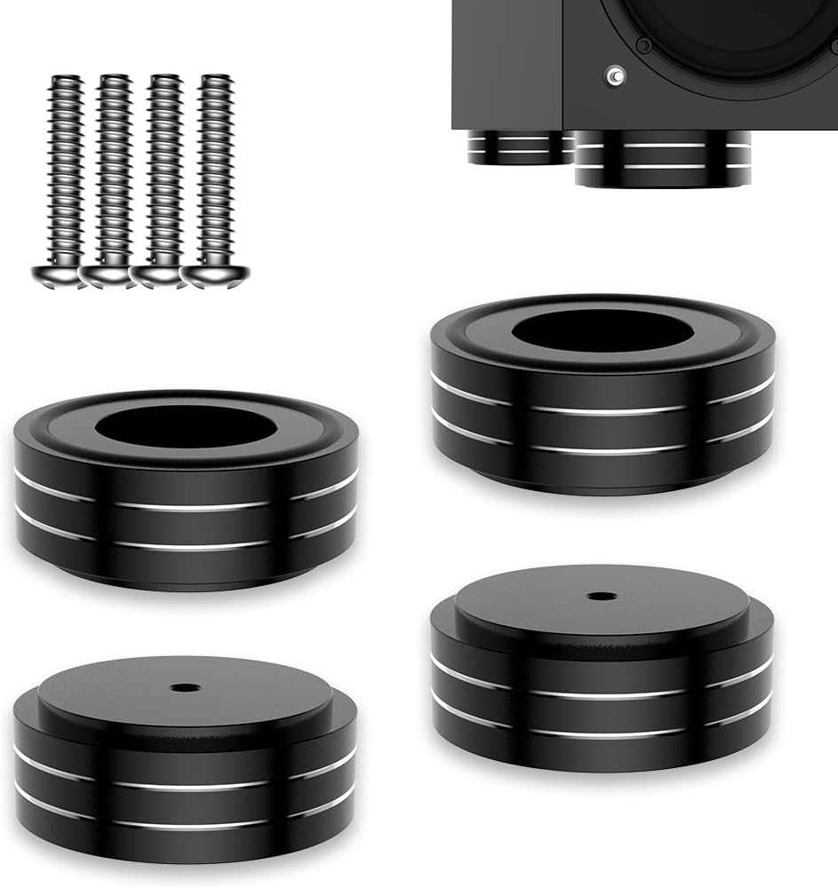 Viborg HiFi Speaker Spikes Isolation Feet Pads 58x22MM, 4X Audio Shock Absorber Aluminum Subwoofer Isolator with Rubber Ring and Mounting Screws(M4*0.7) for AMP Turntable DAC Recorder