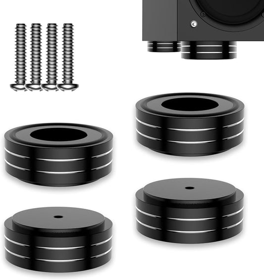 Viborg HiFi Speaker Spikes Isolation Feet Pads 58x22MM, 4X Audio Shock Absorber Aluminum Subwoofer Isolator with Rubber Ring and Mounting Screws(M4*0.7) for AMP Turntable DAC Recorder