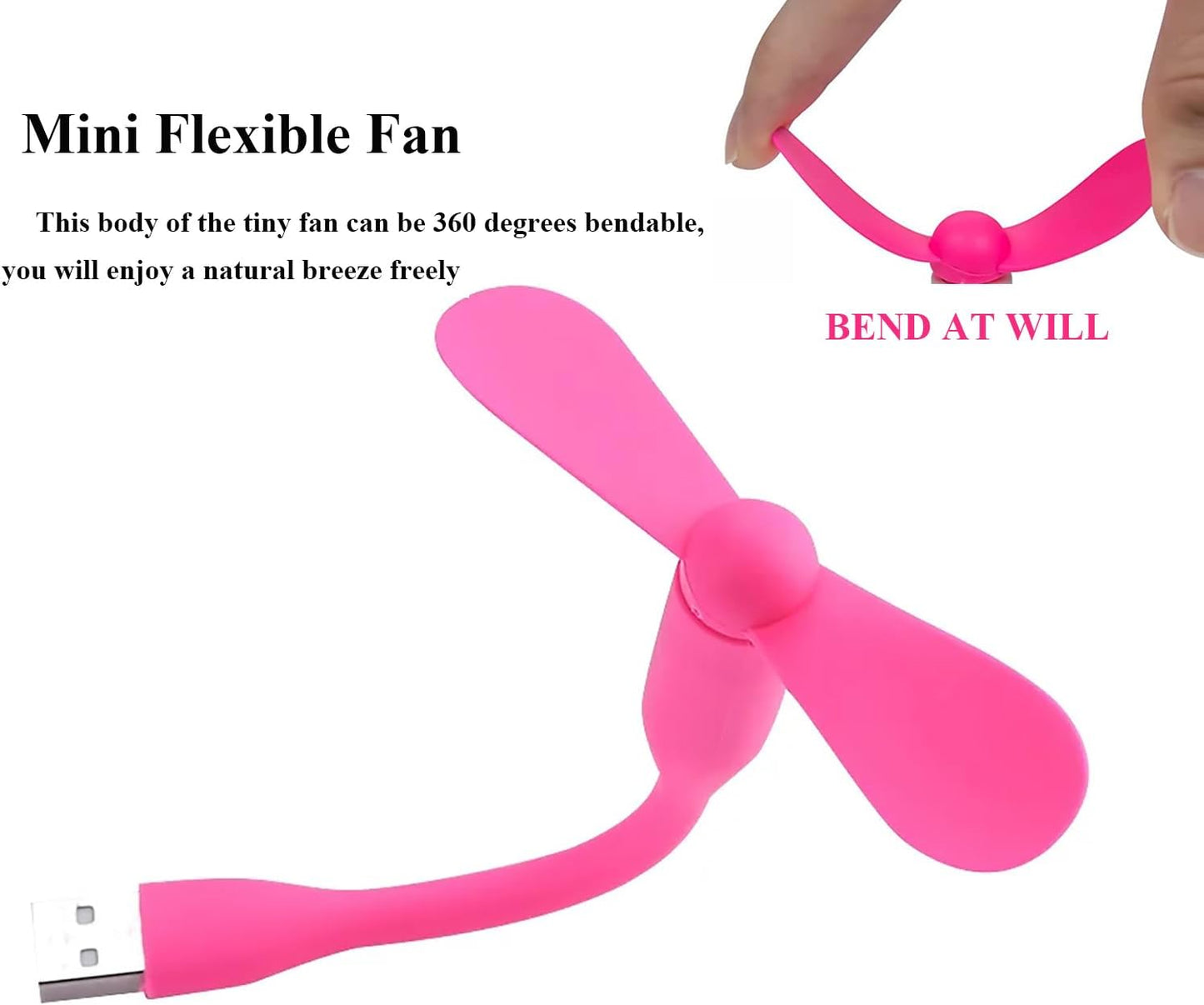 Mini USB Fan, Portable Pocket Fan USB-A Powered Little Cooler, Quiet Operation, for Home Office Car Outdoor Travel- 4 Pack (Pink)