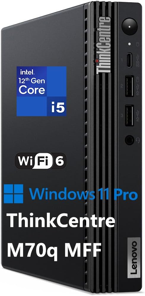 Lenovo ThinkCentre M70q Tiny 1L Business Desktop Computer, 12th Gen Intel Hexa-Core i5-12500T (Beat i7-11700T), 64GB DDR4 RAM, 1TB PCIe SSD, WiFi 6, Bluetooth 5.1, Windows 11 Pro