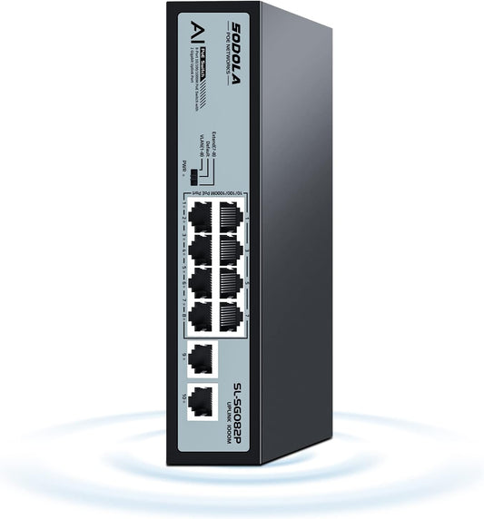 SODOLA 8 Port Gigabit PoE Switch,2 Gigabit Uplinks,120W 48V Built-in Power,802.3af/at,Plug & Play Unmanaged PoE Network Switch