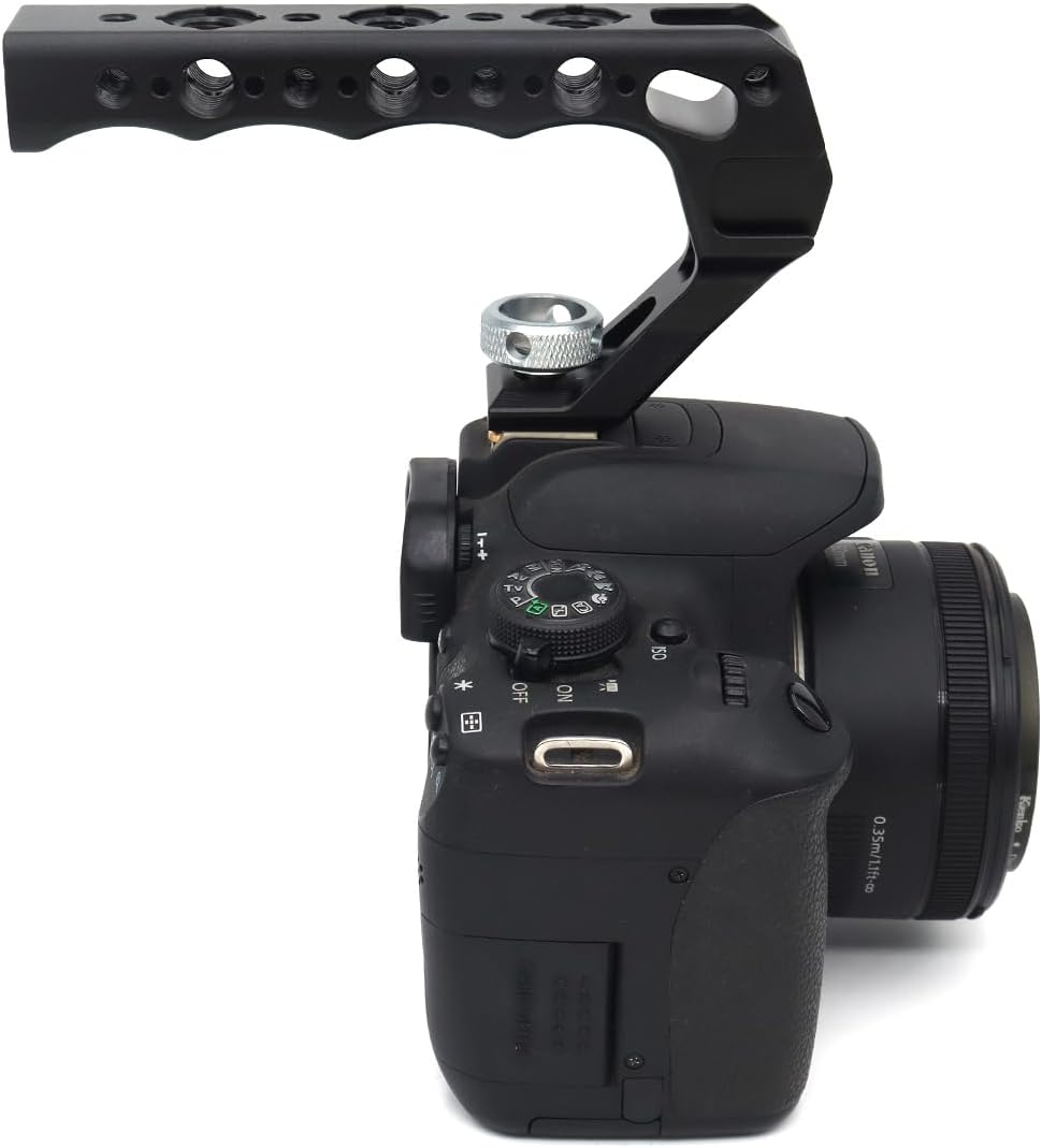 Universal Top Handle with 3/8" Screw Locating Pins for DSLR Camera Cage, with 3 Cold Shoe Adapters to Mount DSLR Camera with Microphone/LED Light/Monitor (Black with 3/8" Screw)