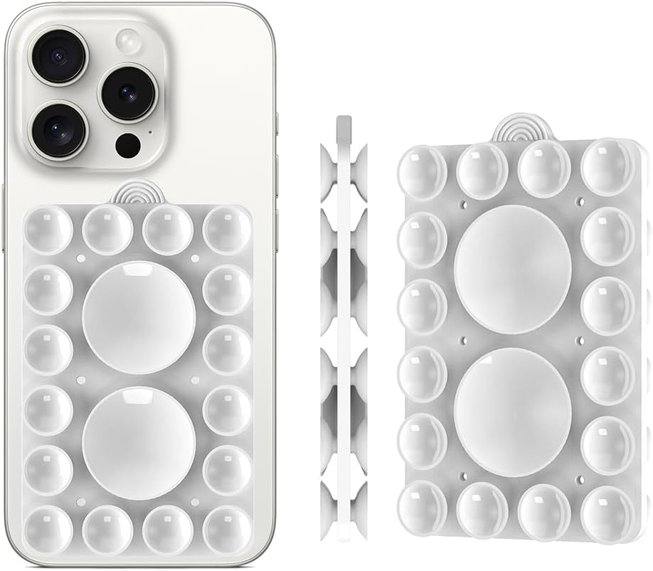 ZYCCER Double Sided Silicone Suction Phone Holder Mount,Compatible with iPhone and Android Cases Hands-Free Mirror Shower Phone Mount Strong Grip Holder (White, Double Sided 2PCS)