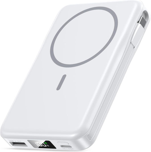 Magnetic Portable Charger, 10000mAh Power Bank, 5 in 1 Portable Charger with Built in Cable, 20W Fast Charging for Magsafe Battery Pack Compatible with iPhone 16/15/14/13 Pro/Pro Max, Samsung Series