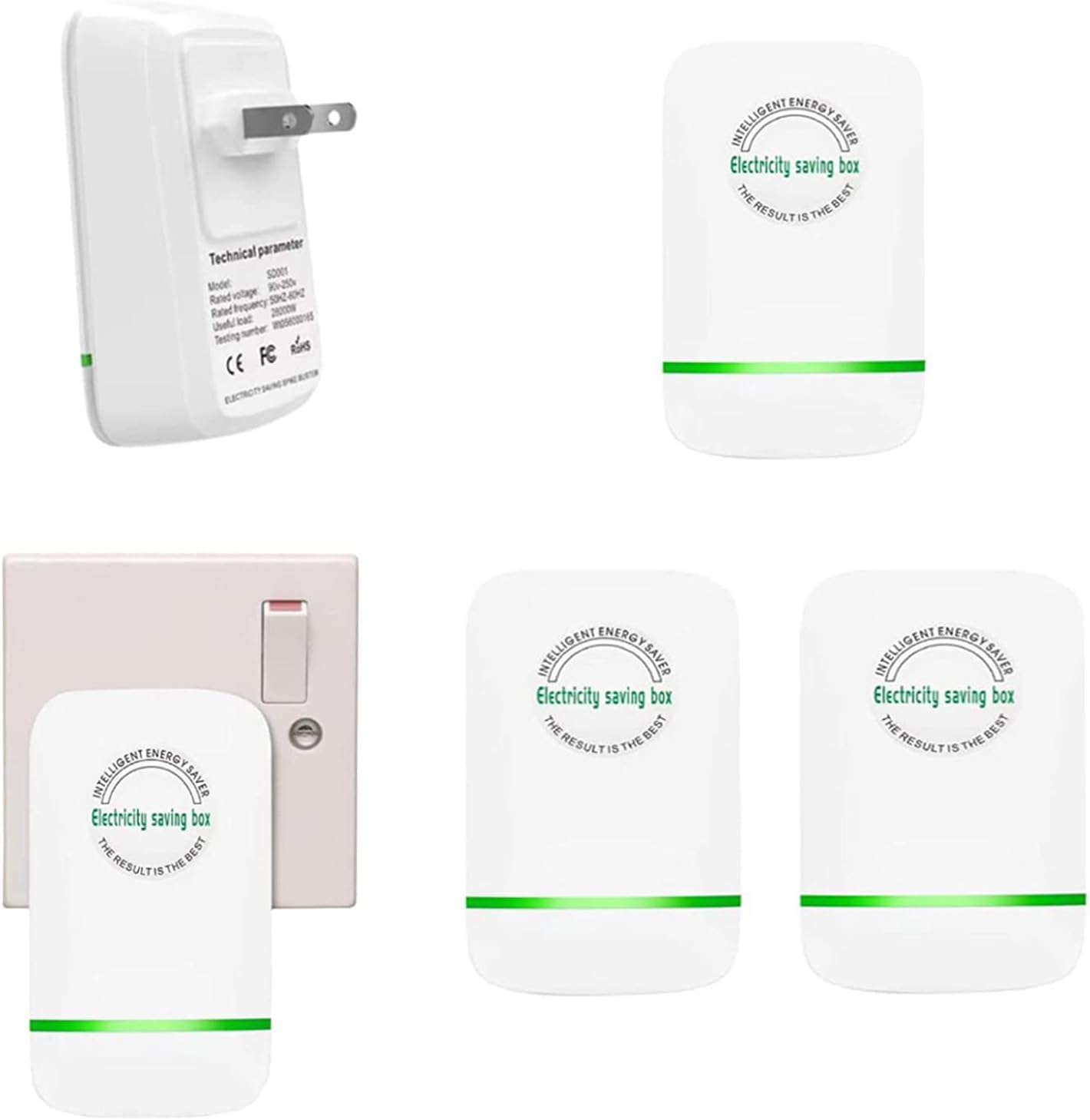 Elon-musk's Electricity Saving Box Stop Watt Stopwatt Energy Saving Device Save Energy Saving Device Energy Saving Power Strip for Home Office US Plug 90v-250v 30kw Rated Green (3PCS White)