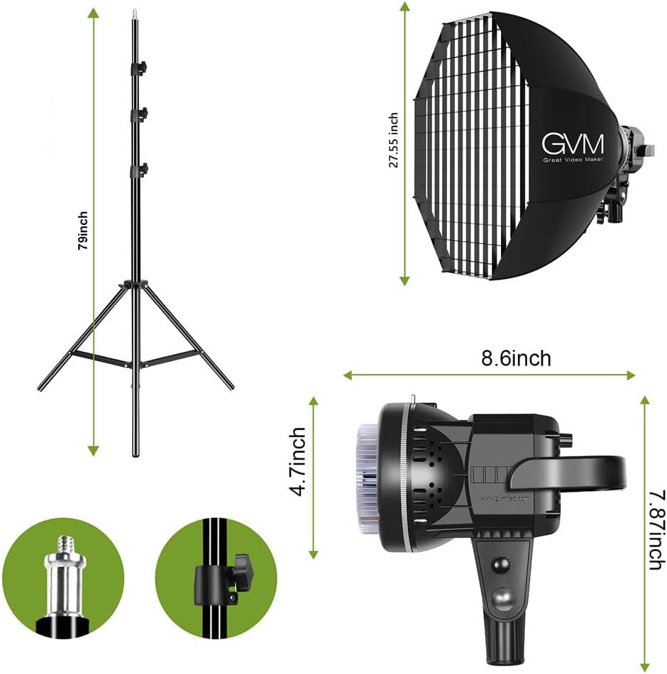 GVM 80W Photo Studio Lighting Kit, LED Video Light with Bowen Mount 23.6" Softbox, Tripod Stand, Continuous Output Daylight 5600K Lights for Photography