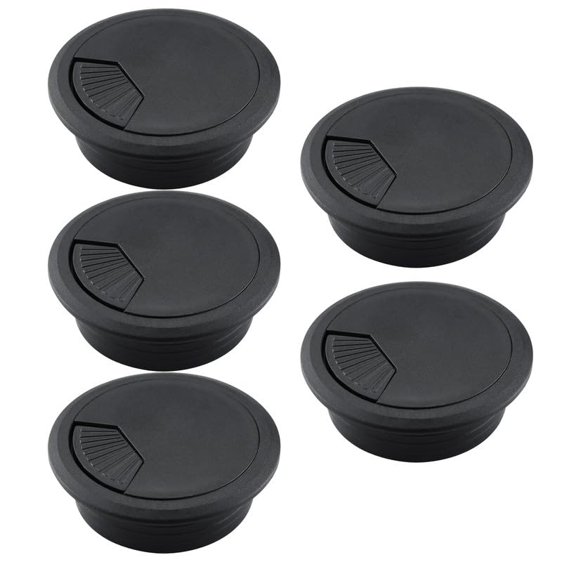 5 Pcs Desk Grommet 2" / 50 mm, Desk Cord Hole Cover, Cable Grommet ABS Plastic, Desk Hole Grommet for Home & Office Pc, Detachable Adjustable Cable Cord Organizer-Black