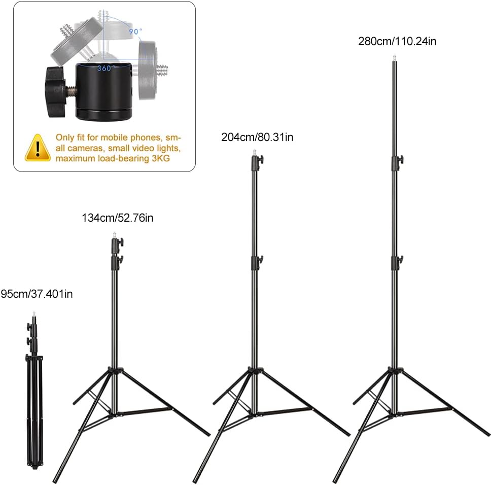 Aluminum Alloy Light Stand 9.5 Feet/2.8m Adjustable Spring Cushioned Photography Tripod for Photo Studio Speedlight Flashes, Ring Light, Photographic Equipments Thickening Flash Stand, 2 Pack