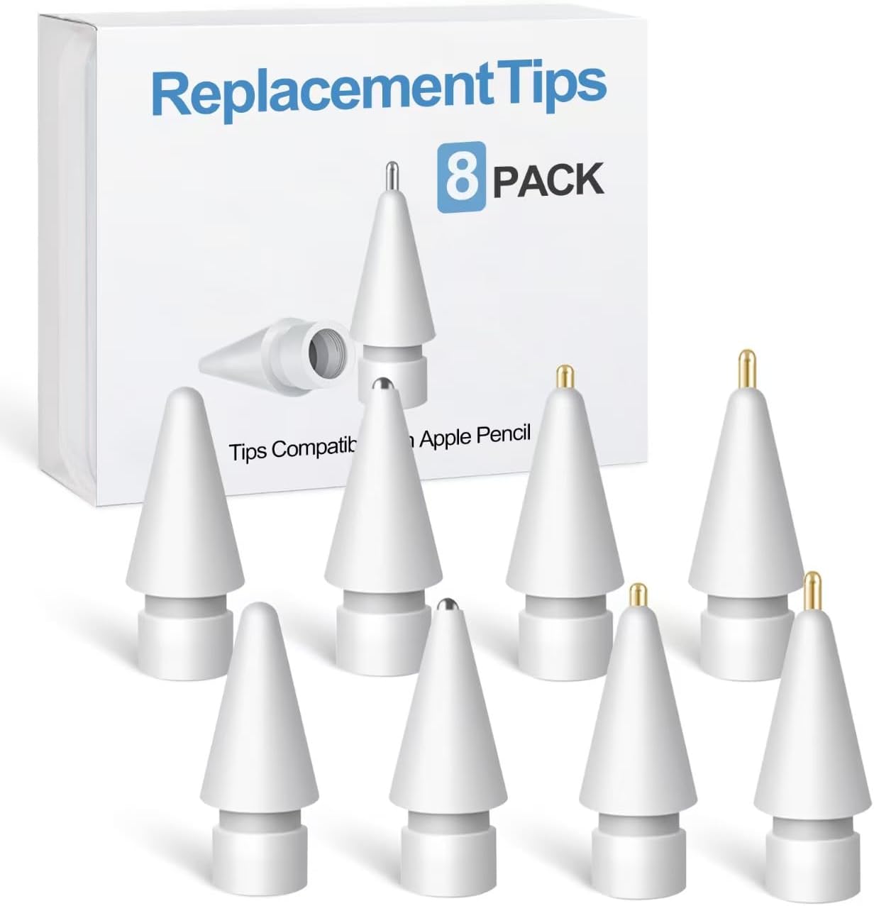 Replacement Tips for Apple Pencil Accessories - 8 Pack Mix Replacement Pencil Tips for Apple Pencil 2nd/ 1st Gen/USB-C/Pencil Pro