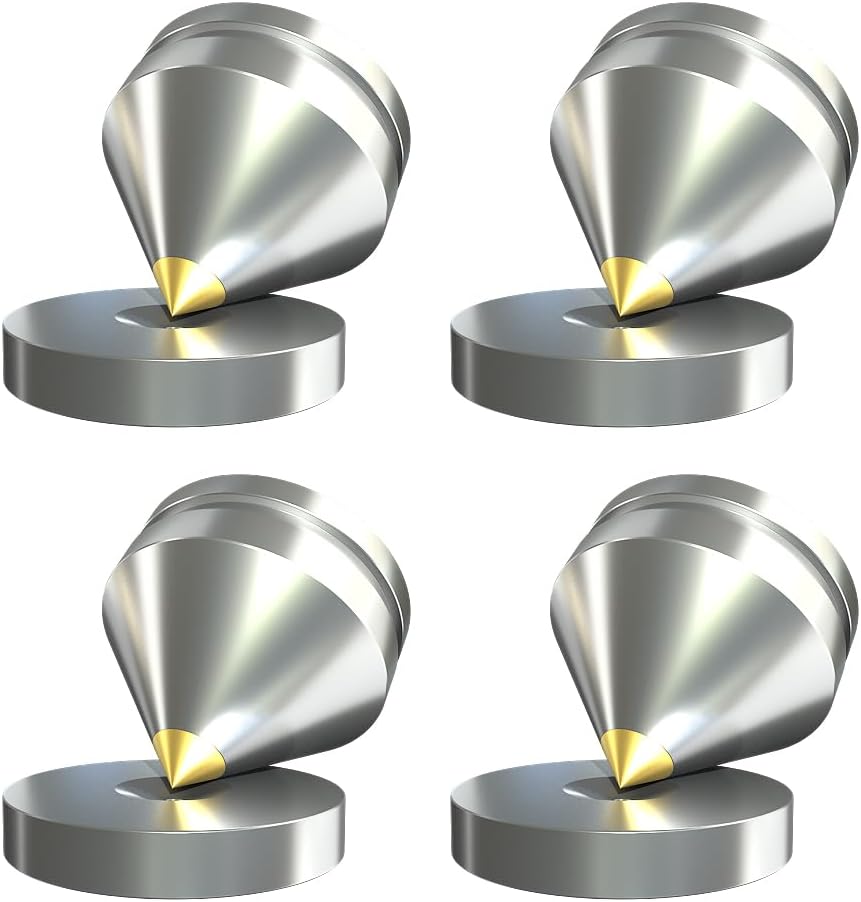 4Pcs Speaker Spikes Floor Protectors Shockproof Speaker Isolation Spikes with Base Pad for Speaker,Subwoofer,Amplifier,Turntable,Recorder CD DAC with 3m Adhesive (Silver)