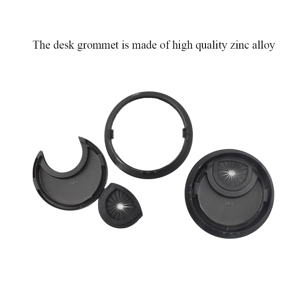 HAHIYO 2Pcs 2.4Inch/60mm Black Zinc Alloy Desk Grommet Wire Grommet Cable Management Cord Hole Cover Desk Wire Hole Insert Wire Organizer for Computer Office Home School Equipment Systems
